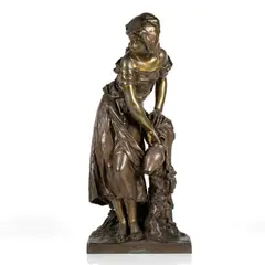 Mathurin Moreau, Jeune femme à la fontaine, sculpture en bronze à patine brune