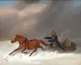 Nikolai Sverchkov, Troïka sur un lac gelé, Huile sur panneau signé en bas à gauche