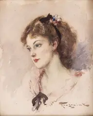 Fernand Toussaint, Portrait de jeune femme, aquarelle