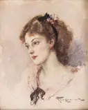 Fernand Toussaint, Portrait de jeune femme, aquarelle
