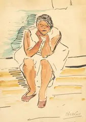 Anne-Pierre de Kat, Femme assise, encre et aquarelle