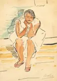 Anne-Pierre de Kat, Femme assise, encre et aquarelle