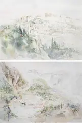 Harold Van de Perre, Vue de Delphes / Vue de l'Acropole, 1981, deux aquarelles