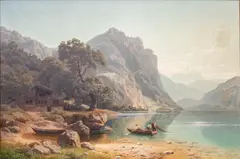 Carl Jungheim, Pécheurs en bord de lac, 1865, huile sur toile