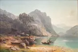 Carl Jungheim, Pécheurs en bord de lac, 1865, huile sur toile