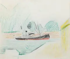 Ferdinand Schirren, Bateau / Vue de port (biface), pastel gras