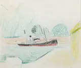 Ferdinand Schirren, Bateau / Vue de port (biface), pastel gras