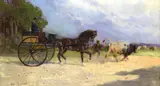 Moritz Ledeli, Calèche et taureau, Huile sur craton