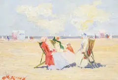 Stanislava Matyasova, Conversation sur la plage, huile sur toile