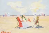 Stanislava Matyasova, Conversation sur la plage, huile sur toile
