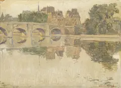 Charles Michel, Le Pont Neuf, vu du quai du Louvre, huile sur carton