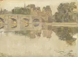 Charles Michel, Le Pont Neuf, vu du quai du Louvre, huile sur carton