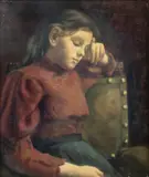 Frans Devleeschouwer, Rêverie, huile sur toile, traces de signature en haut à gauche