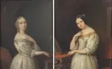 Hendrik Turken, Deux portraits de jeunes femmes, huile sur panneaux, l'un est signé en bas à gauche l'autre est non signé