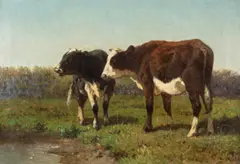Louis Robbe, Deux vaches, huile sur toile (rentoilé)