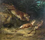 Charles Verlat, Jaguar attaquant des impalas, 1857, huile sur toile marouflée sur panneau