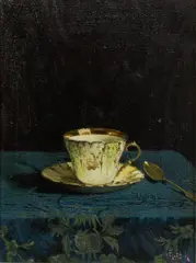Károly Hollós Holczer, La tasse de café, huile sur toile