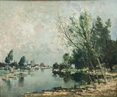 Albert Saverys, Paysage près de la Lys, huile sur panneau