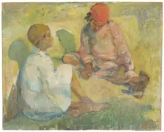 Youssef Kamel, Deux enfants jouant aux osselets, huile sur panneau