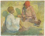 Youssef Kamel, Deux enfants jouant aux osselets, huile sur panneau