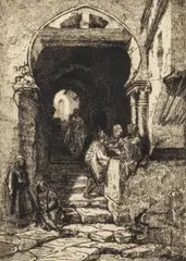 Adolphe Mouilleron, La rue du diable à Alger, gravure