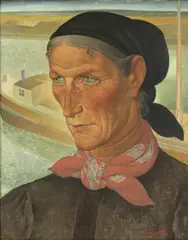 Anto Carte, Portrait de femme devant une péniche, huile sur toile