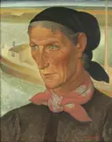Anto Carte, Portrait de femme devant une péniche, huile sur toile