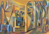 Colette Bitker, Femmes au puit, 1966, aquarelle et pastel gras