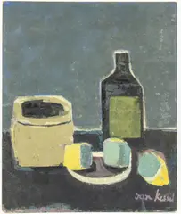 Françoise Van Kessel, Nature morte aux citrons, 1960, huile sur carton