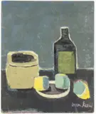 Françoise Van Kessel, Nature morte aux citrons, 1960, huile sur carton