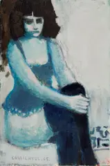 Jean-Pierre Cassigneul, Femme en bleu aux bas noirs, 1963, huile sur toile
