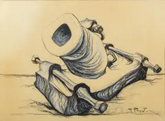 Andre Pierret, Composition surréaliste, fusain et pastel