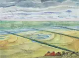 Jean-Marie Strebelle, Trois personnages sur les dunes, aquarelle sur papier