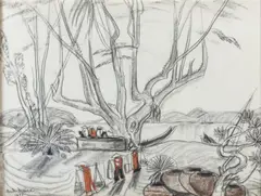 André Maire, Pêche vietnamienne, 1955, fusain et pastel sur papier