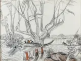 André Maire, Pêche vietnamienne, 1955, fusain et pastel sur papier