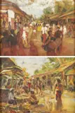Victor Tardieu, Paire de scènes de marché au Vietnam (esquisses), gouache et pastel sur carton. Signés au dos