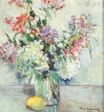 Paul Hagemans, Composition au bouquet de fleurs et citron, huile sur isorel