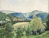Pierre Thévenet, Paysage vallonné, huile sur toile