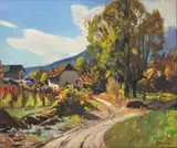 Jean Joseph Ernest Communal, Paysage d'automne en Savoie, huile sur panneau