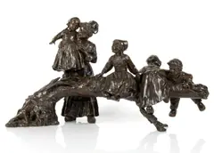Jeux d'enfants by Giuseppe D'aste, sculpture en bronze à patine brune, sold Apr 2024