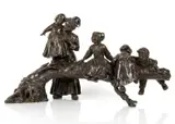 Giuseppe D'aste, Jeux d'enfants, sculpture en bronze à patine brune