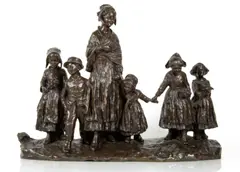 La fête au village by Giuseppe D'aste, sculpture en bronze à patine brune, sold Apr 2024