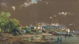 Vincent Courdouan, Bord de plage animé près de Toulon, 1889, pastel et gouache sur papier