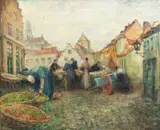 Pierre Jacques Dierckx, Marché à Malines, huile sur toile