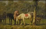 Henry Van Ingen, Le marché aux chevaux, 1854, huile sur panneau