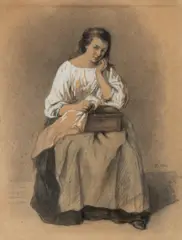 Jean Baptiste Madou, Réminiscence, 1866, fusain et aquarelle