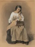 Jean Baptiste Madou, Réminiscence, 1866, fusain et aquarelle