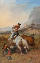 Eugène Louis Ginain, La chasse au taureau, 1855, huile sur toile