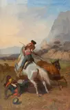 Eugène Louis Ginain, La chasse au taureau, 1855, huile sur toile