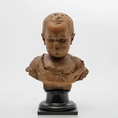 Jan Frans Deckers, Pierre, 1883, buste en terre cuite, socle en bois laqué noir. Signé